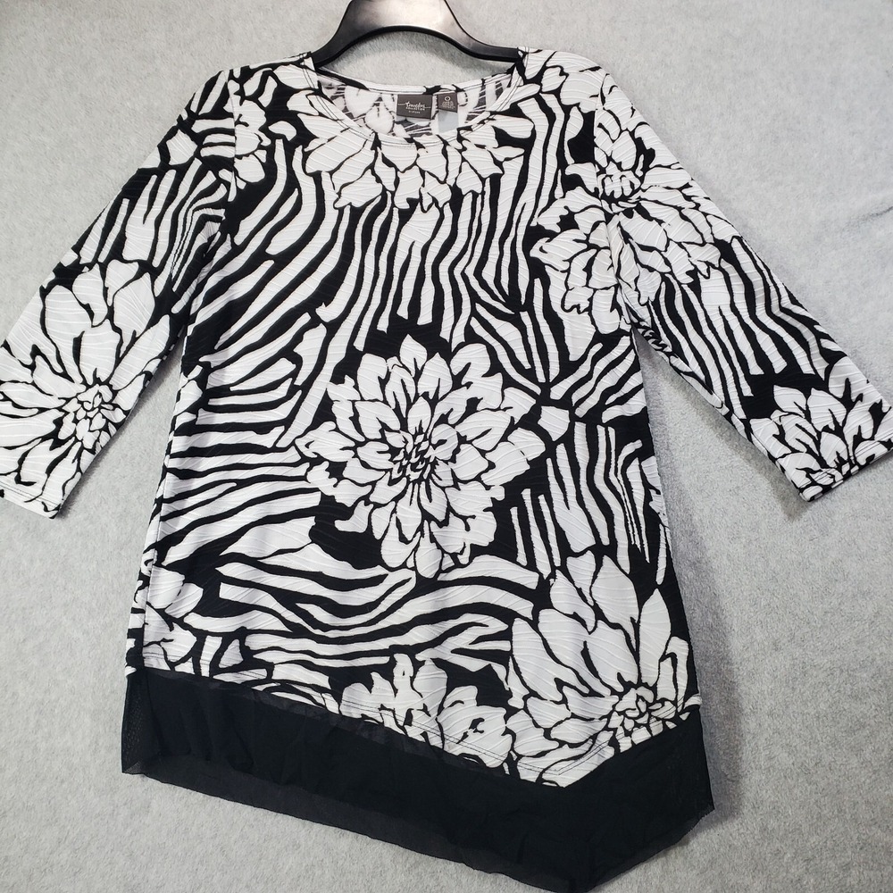 Chicos Travelers 0 Top Womens Small Black White Elegant Career Travel Boho Chic